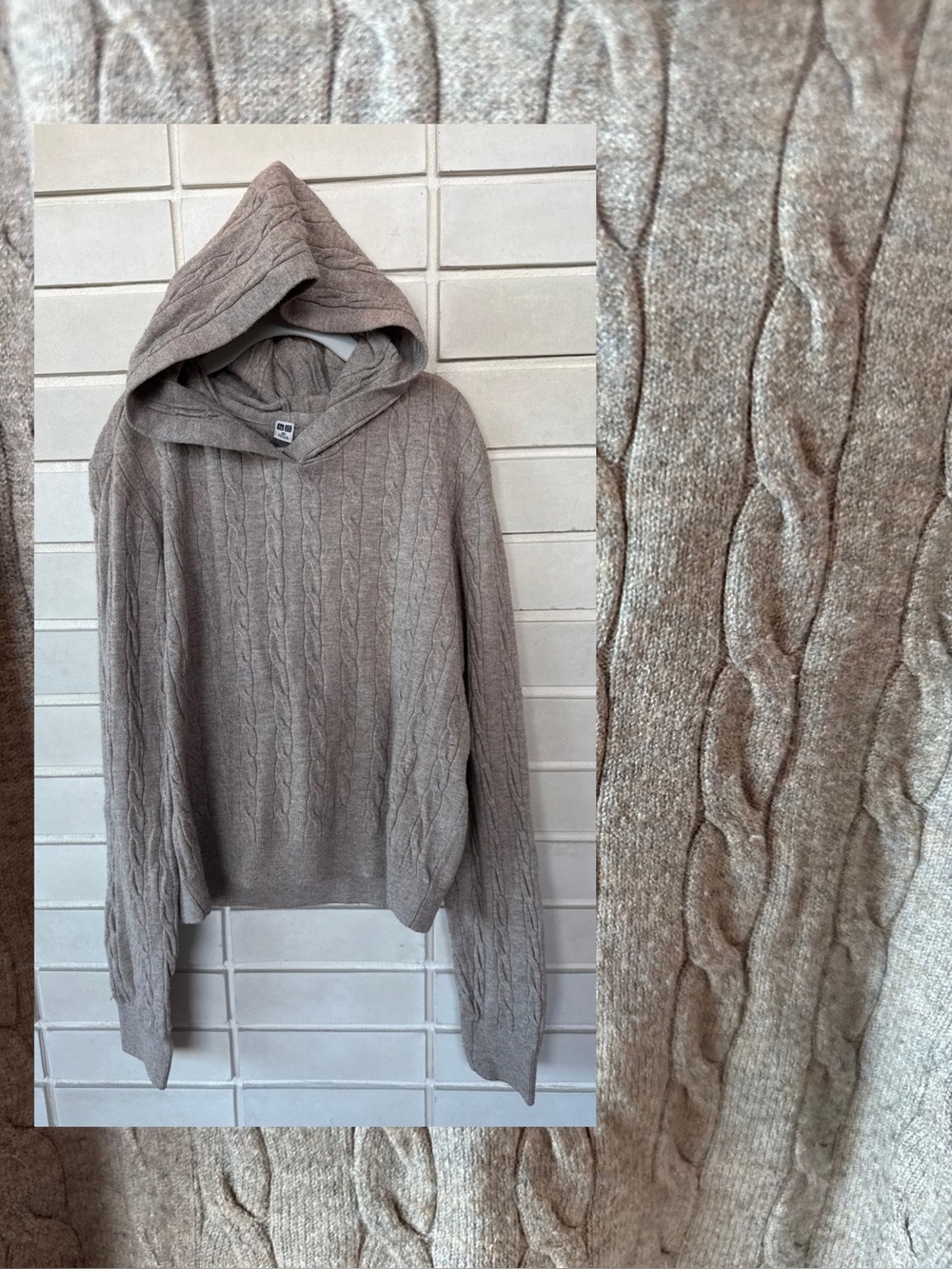 Uniqlo Cable Knit Hooded Sweater * Size XS * Taupe * Pullover